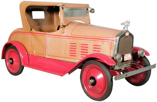 1926 Gendron 'Stutz' pressed steel pull toy, the best Stutz known to exist, 28 1/2 inches long. Image courtesy Showtime Auction Services.